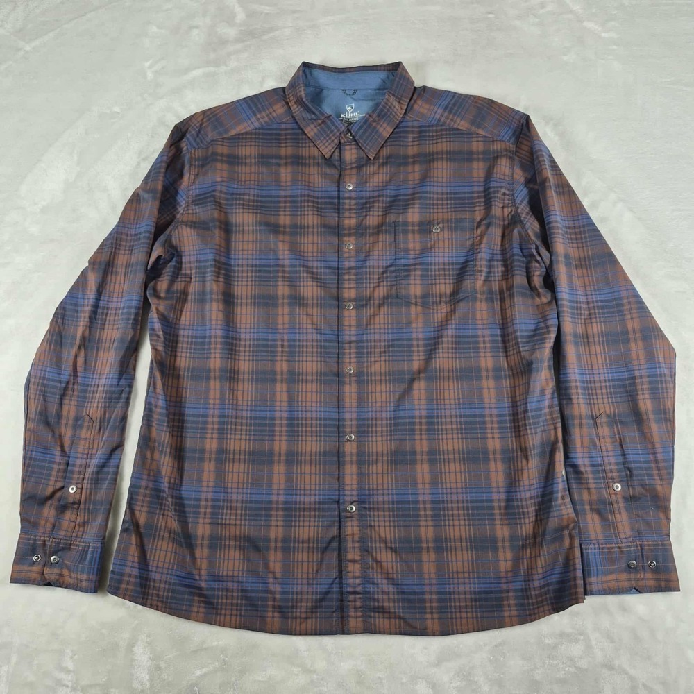 Kuhl Response Shirt Men's 2XL XXL Brown Blue Long Sleeve Button Down Casual 7167